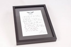 Baby Chaos - Handwritten Lyric Sheet (Framed Example)