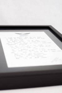 Baby Chaos - Handwritten Lyric Sheet (Framed Example)