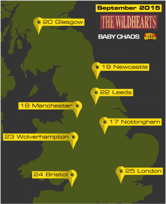 The Wildhearts UK Tour Map - Sept 2015